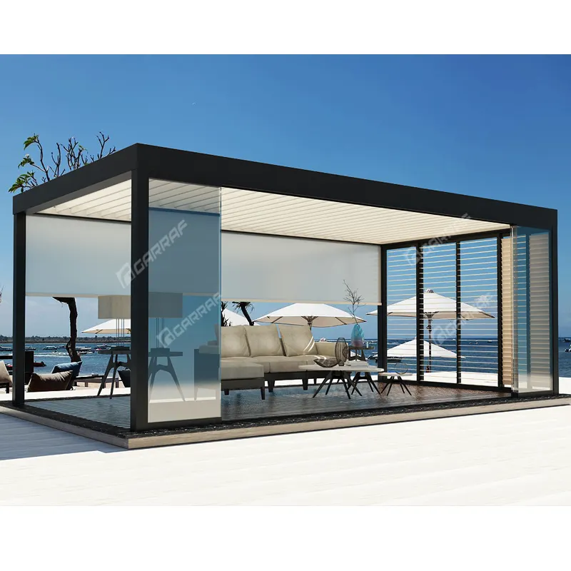 Outdoor Pergola Patio Roof System Pergolas Shade Cover Sun Shade Remote Control Electric Aluminum Nature Aluminum Alloy