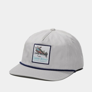 OEM Custom Logo 5 Panel Unstructured Slightly Curved Brim Snapback Cap Cotton <b>Light</b> Gray Woven Patch Hat With <b>Rope</b> - Product Image 1