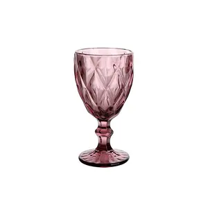 Многоцветный стеклянный стакан с алмазным узором, стеклянная посуда, однотонный цветной бокал, винтажный винный, фиолетовый бокал для напитков