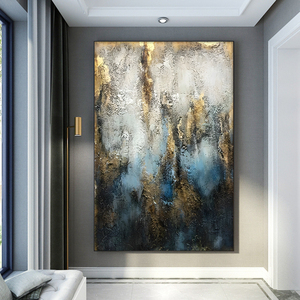 Quadro Moderno per Arredamento Casa, <span class=keywords><strong>Dipinto</strong></span> a Mano 100% su Tela, Astratto <span class=keywords><strong>Blu</strong></span> e Oro con Texture, Pittura a Olio <span class=keywords><strong>di</strong></span> Alta Qualità per Soggiorno - Product Image 6
