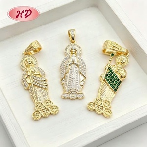 Pendentif religieux en zircon étincelant, collier avec breloques Sainte Vierge Marie, plaqué or antique, bijoux tendance pour usage quotidien - Product Image 1