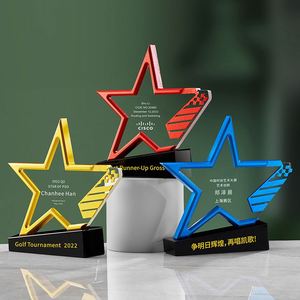 ถ้วยรางวัลดาวโลหะแบบกำหนดเองพร้อมฐานคริสตัลสีดำ - Product Image 1