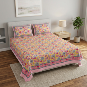 Latest Floral Printed Cotton Bedsheet Comfortable Home Decor Bedspread With 2 Pillow Covers Wholesale Soft King Size Bedsheet - Product Image 3
