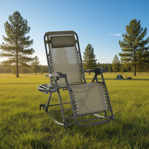 Fauteuil inclinable anti-gravité pliable avec porte-gobelet et support pour téléphone, chaise de jardin inclinable d'extérieur en tissu polyester - Product Image 2