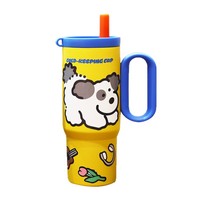 Tumbler Gagang Stainless Steel SUS316 750ml, Motif Anjing Kartun Lucu, Mug Sedotan Vakum Terisolasi, Cangkir Air Portabel untuk Perjalanan dan Mobil