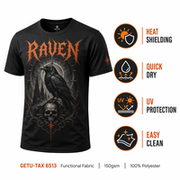 JNEI Gothic Raven Grafische T-shirt voor heren, sneldrogend, UV-bescherming, ademend, geschikt voor wandelen en buitenactiviteiten