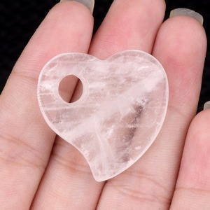 30mm pietra preziosa naturale guarigione cristallo eccentrico grande foro 6mm amore a forma di cuore ciondolo in pietra ametista quarzo rosa - Product Image 6