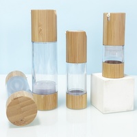 Flacons de crème en bambou sans air avec pompe, design personnalisé, écologiques, 5g, 10g, 15g, emballage cosmétique en verre