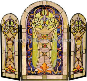 Stained Glass Fireplace <b>Screen</b> 3 <b>Panels</b> Floral Design Traditional <b>Decor</b> Rectangle Shape Artistic <b>Decoration</b> 110*70CM - Product Image 4