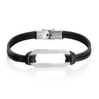 Bracelet en cuir de vache vintage personnalisé avec grande plaque ovale creuse bracelet en cuir sculpté en acier inoxydable pour hommes
