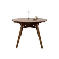 Mesa de Comedor Redonda Extensible y Plegable de Madera Maciza Estilo Wabi-Sabi para Apartamento y Muebles de Comedor