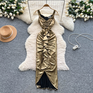 Pleated Empire Waist Dress - Elegant Maxi A-Line Style