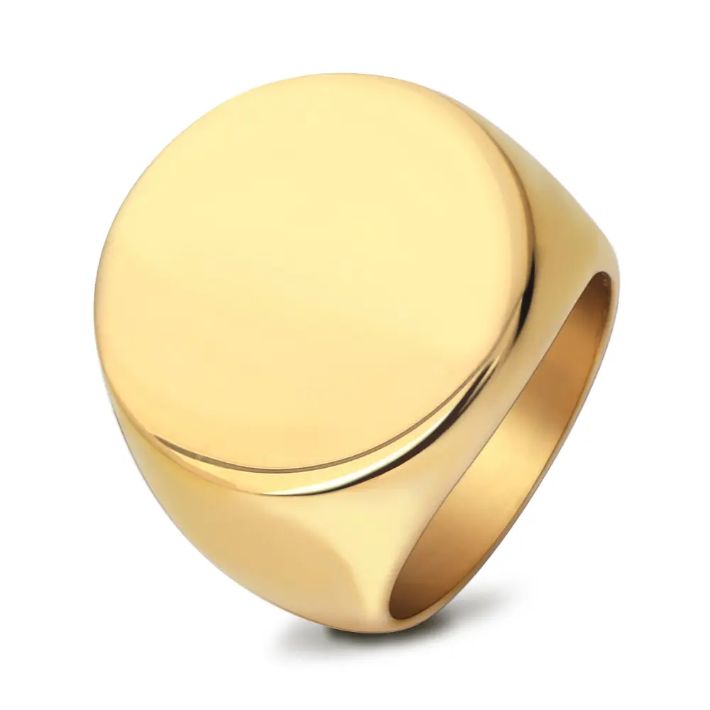 2019 व्यक्तित्व कस्टम खाली दौर प्लेटें अंगूठी स्टेनलेस स्टील पुरुषों उत्कीर्ण चांदी और सोने की अंगूठी