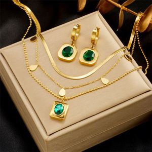 Parure de bijoux délicats pour femme en acier inoxydable plaqué or 18 carats avec zircon, collier pendentif cœur et œil superposés, boucles d'oreilles et bracelet, étanche - Product Image 3