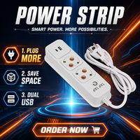Multiprise à 2 prises avec 1 USB et 1 Type C 3.1A à charge rapide, ignifuge, en PC, rallonge 1,5M 3M