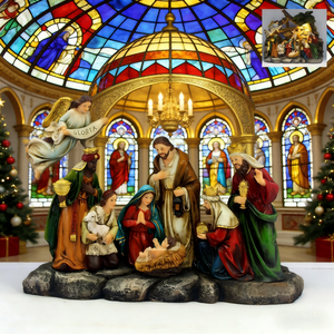 Set Presepe in Resina Natalizio con Sacra Famiglia, Angeli, Re Magi e Animali da Fattoria - Decorazione Festiva <span class=keywords><strong>per</strong></span> la Casa - Product Image 1