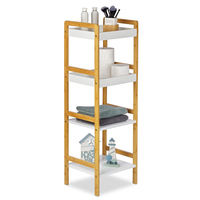 Étagère d'angle autoportante en bambou à 4 niveaux pour salle de bain, cuisine et salon – Chariot de rangement multifonctionnel