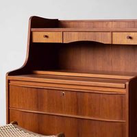 Bureau de secrétaire vintage avec commode, armoires de rangement pour livres et miroir, bureau d'écriture en bois pour chambre à coucher, commode pour la maison