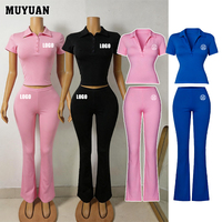 Ensemble décontracté 2 pièces pour femme : Blouse polo boutonnée en coton et élasthanne et pantalon long – Collection automne – Personnalisable avec logo