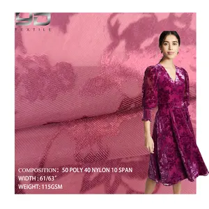 Yunda Hot Sale 115Gsm 50% Polyester 40% Nylon 10% Spandex Burnout Velvet Fabric For Women Evening Dress