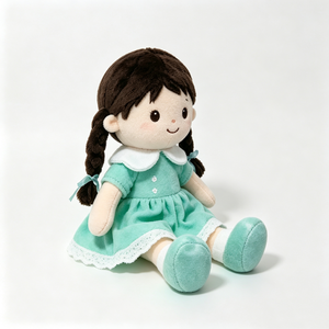 Muñeca de peluche clásica adorable personalizada, muñeca de peluche para niña con vestido con ribete de encaje verde menta, muñeca de peluche de niña sonriente y dulce - Product Image 2