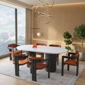 Juego de Comedor Ovalado de Madera Sólida Moderna y Lujosa, Sillas Tapizadas, Color y Tamaño Personalizables, Muebles de Comedor Contemporáneos Hechos a Mano - Product Image 2
