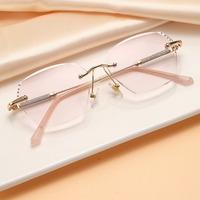 A10016 Nouvelles lunettes de vue sans monture pour femmes, style japonais-coréen, avec diamants facettés et protection anti-lumière bleue