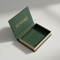 Boîte rigide magnétique de luxe vert forêt style livre - Boîte cadeau en papier texturé mat premium avec logo en feuille d'or pour marque haut de gamme