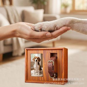 Wooden Pet Urn With <b>Photo</b> Frame And Engraving Dog Memorial <b>Box</b> For Ashes <b>Storage</b> Rectangle Shape Durable Multipurpose - Product Image 2