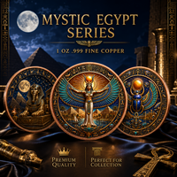 Pièce de monnaie d'art égyptien ancien en cuivre pur 999 de 5 oz, peinte, en relief 3D, couleur UV, édition de collection, pièce Cléopâtre, pièce Anubis