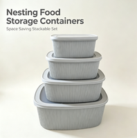 Ensemble de 4 contenants alimentaires en plastique PP empilables gris rectangulaires pour la préparation des repas et l'organisation de la boîte à lunch en cuisine