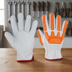 Guantes de Trabajo de PU Blancos con Palma y Dedos Antideslizantes Naranjas, Puño Recto, Guantes de Seguridad de Uso General - Product Image 2