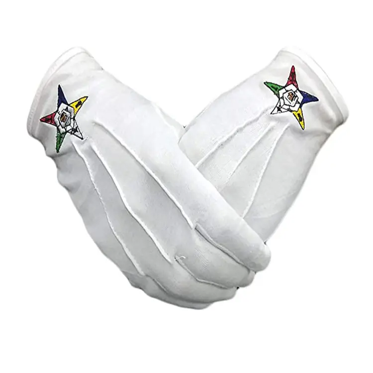 Free Sample stylish church staff family business freemasons shriner symbol masonic gifts embroidered white cotton gloves