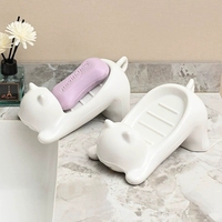 Accessoires de salle de bain, porte-savon en céramique mignon en forme de chat avec trous de drainage, porte-éponge à savon avec drainage