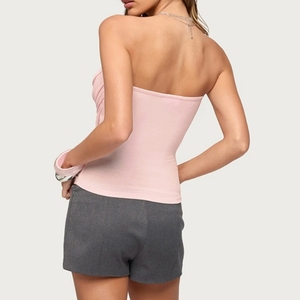 New Arrival Strapless Ruched Detail Tube <b>Top</b> Slim Fit <b>Asymmetric</b> <b>Hem</b> Casual Bandeau <b>Top</b> for Women - Product Image 2