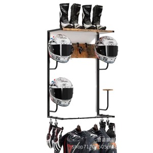 Wall Mounted Helmet <b>Rack</b> With <b>Shelf</b> 5 Layers Punch Free Storage For Motorcycle Safety Cycling Rugby Helmets And Clothes - Product Image 5