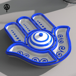 Commercio all'ingrosso blu ceramica <span class=keywords><strong>Hamsa</strong></span> piatto a mano malocchio arte mediterraneo vassoio spirituale personalizzato Fatima piatto a mano per gioielli monete - Product Image 1