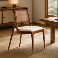 Chaise d'intérieur en rotin pour salon, chaise de salle à manger rembourrée avec pieds en bois, chaise de loisirs pour la maison avec structure en bois de frêne