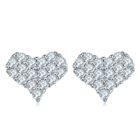 Boucles d'oreilles clous en argent sterling 925 en forme de cœur pour femme, serties pavé, couleur D, moissanite VVS1, boucles d'oreilles diamant moissanite