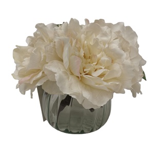 Peonía blanca para decoración del hogar, flores artificiales, flor de seda de simulación con jarrón de vidrio para Acción de Gracias, Año Nuevo, Día de San Valentín - Product Image 1