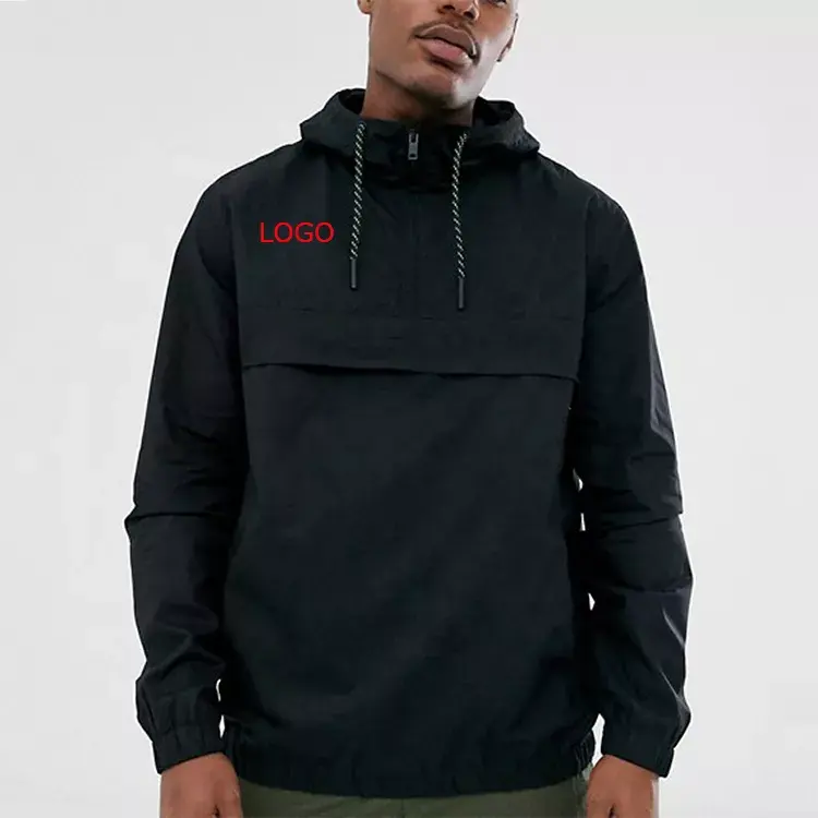 Custom Design 100% Polyester Half Zip Gym Men Hoodies Jacket Blank Waterproof Windbreaker Men Jacket