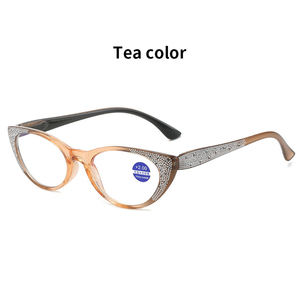 Lady Diopter + 1.0 + 4.0ブルーライトブロッキングシングルビジョンリーディングメガネダイヤモンドデコレーションファッション猫目アンチブルーライト - Product Image 5