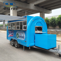 ONLYWE Remorque de restauration bleue personnalisée, camion de restauration, remorque à double essieu avec fenêtre de service pour hamburgers, pizzas, hot-dogs