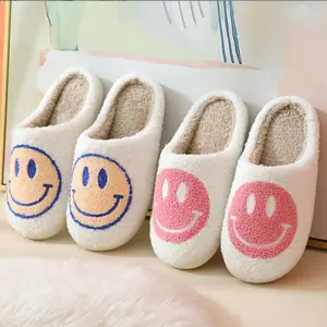 new style Fuzzy Happy Slides shoes Warm Furry Home House Cute Bedroom Smiley Face Ladies Winter Indoor slippers