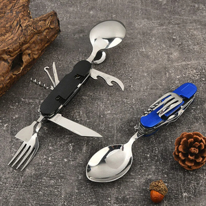 Stainless steel folding cutlery <b>set</b> knife fork spoon tableware outdoor hiking travel aluminum handle multi-functional tableware - Product Image 1