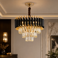Lustre long en cristal pour villa duplex européenne à plafond haut, noir et or, style nordique moderne, luminaires suspendus LED rotatifs pour escalier