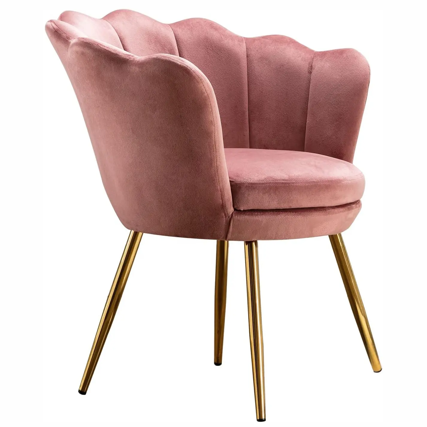 Pink Guest Chair Vanity Chair für Schlafzimmer Kommode Mid Century Modern Retro Freizeit Samt Akzent Stuhl mit goldenen Metall beinen