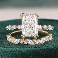 Bague de fiançailles en or massif 10K/14K/18K avec diamant de laboratoire CVD/HPHT certifié IGI, taille radiant 0,5-3 carats et pierres latérales marquise
