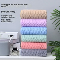 Serviettes de bain en polaire corail à motif ananas, extra-épaisses, très absorbantes, à bords doublés, pour usage domestique – Vente en gros usine