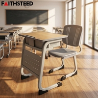 Ensemble bureau et chaise d'étudiant confortable avec dossier perforé, cadre métallique moderne, mobilier scolaire, table d'apprentissage pour salle de classe